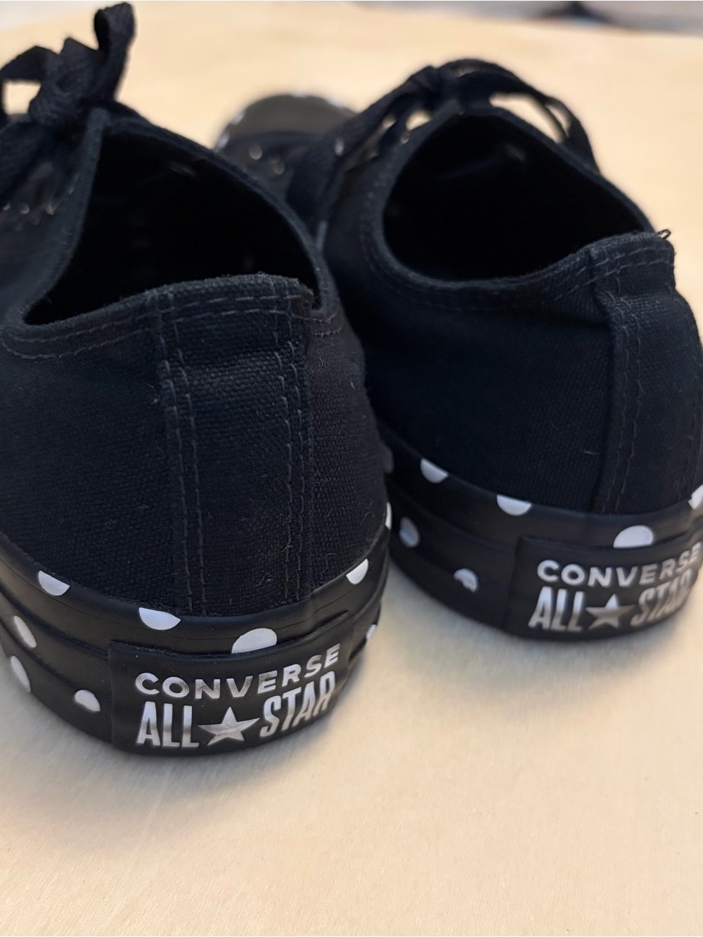 Women’s Black Low-Top Converse All-Star Sneakers with White Polka Dots, Size 8 - Picture 6 of 10